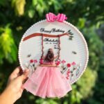 Personalized 3D Embroidered Birthday Hoop Art - Swinging Girl in Pink Tulle Dress - Custom Date & Name Gift - Image 2