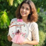 Personalized 3D Embroidered Birthday Hoop Art - Swinging Girl in Pink Tulle Dress - Custom Date & Name Gift - Image 3