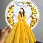Custom Portrait Hoop Art with 3D Yellow Tulle Dress and Ribbon Flowers - Image 2