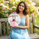 Personalized 3D Embroidered Birthday Hoop Art - Swinging Girl in Pink Tulle Dress - Custom Date & Name Gift - Image 5