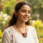 Hand-Embroidered Red Hibiscus Flower Choker & Earrings Set Description - Image 5