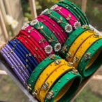 Handcrafted Multicolor Silk Bangle Stack with Stone & Kundan Embellishments