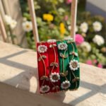 Handcrafted Multicolor Silk Bangle Stack with Stone & Kundan Embellishments - Image 2