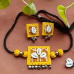 Handcrafted Yellow & Black Thread Cowrie Shell Necklace & Earrings Set | Boho Ethnic Jewelry