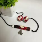 Bohemian Fabric & Cowrie Shell Statement Choker with Earrings