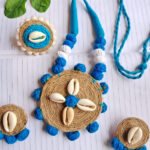 Bohemian Blue Thread and Cowrie Shell Necklace & Earrings