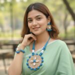 Bohemian Blue Thread and Cowrie Shell Necklace & Earrings - Image 4
