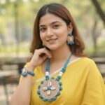 Bohemian Blue Thread and Cowrie Shell Necklace & Earrings - Image 3
