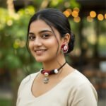 Bohemian Fabric & Cowrie Shell Statement Choker with Earrings - Image 2