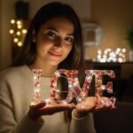 Personalized Resin Letter Lamp with Dried Flowers & Gold Flakes - Image 2