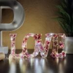 Personalized Resin Letter Lamp with Dried Flowers & Gold Flakes