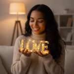Handcrafted Clear Resin LOVE Sign with Embedded Fairy Lights & Gold Foil - Image 5