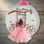 Personalized 3D Embroidered Birthday Hoop Art - Swinging Girl in Pink Tulle Dress - Custom Date & Name Gift