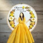 Custom Portrait Hoop Art with 3D Yellow Tulle Dress and Ribbon Flowers