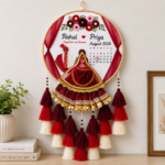 Personalized Handmade Embroidery Hoop Wedding Calendar with Traditional Couple Doll | Custom Anniversary Keepsake Gift