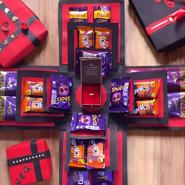 Personalized Chocolate Explosion Box | Custom Photo Gift Box with Ring Box | Handmade Surprise Box for Anniversary, Birthday & Valentine's Day