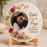 Personalized Resin Art Photo Frame with Dried Flowers | Custom Couple Photo & Name Keepsake | Anniversary & Wedding Gift