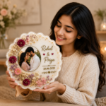 Personalized Scalloped Resin Photo Frame with Dried Flowers | Custom Couple Photo, Name & Date Keepsake | Handmade Anniversary & Wedding Gift - Image 2