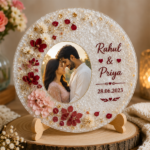 Personalized Crystal Resin Photo Frame with Dried Flowers | Custom Couple Photo, Names & Date | Handmade Anniversary & Wedding Keepsake Gift