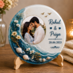 Personalized Ocean Wave Resin Photo Frame | Custom Couple Photo, Names & Date | Handmade Beach-Themed Anniversary & Wedding Gift