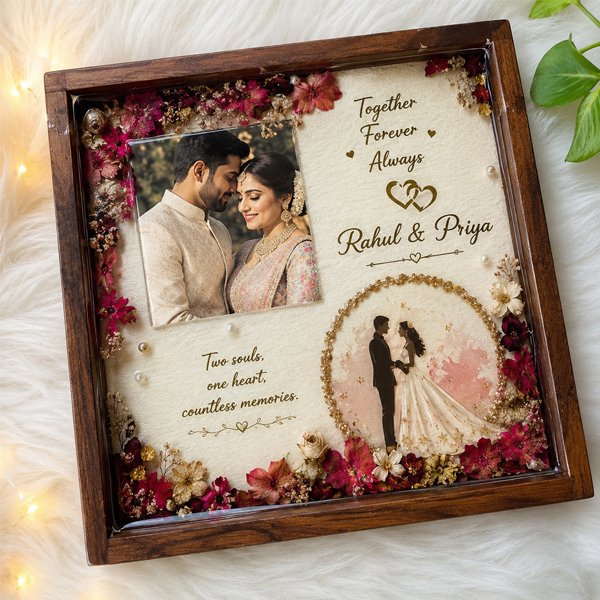 Personalized Floral Memory Shadow Box Frame | Custom Couple Photo & Wedding Keepsake | Handmade Anniversary Gift with Dried Flowers