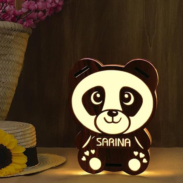 Personalized Panda LED Night Lamp | Custom Name Wooden Table Lamp | Cute Kids Bedroom & Baby Room Decor Gift